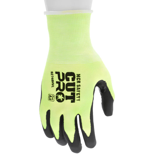 MCR Safety 92748HVL Cut, Puncture & Abrasion-Resistant Gloves Cut Pro 92748HV, Size Large, ANSI Cut A4, ANSI Puncture 3, Foam Nitrile, HPPE