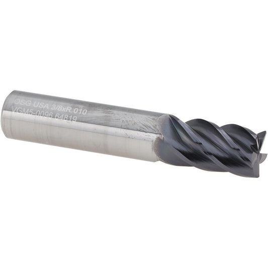 OSG VGM5-0096 VGM Corner Radius End Mill 3/8" Dia, 9/16" LOC, 0.0100" Radius, 5 Flute, Solid Carbide