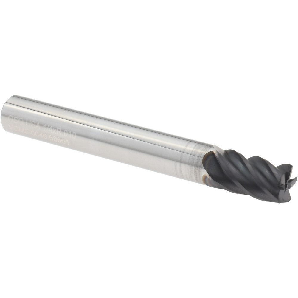 OSG VGM5-0046 VGM Corner Radius End Mill 1/4" Dia, 3/8" LOC, 0.0100" Radius, 5 Flute, Solid Carbide