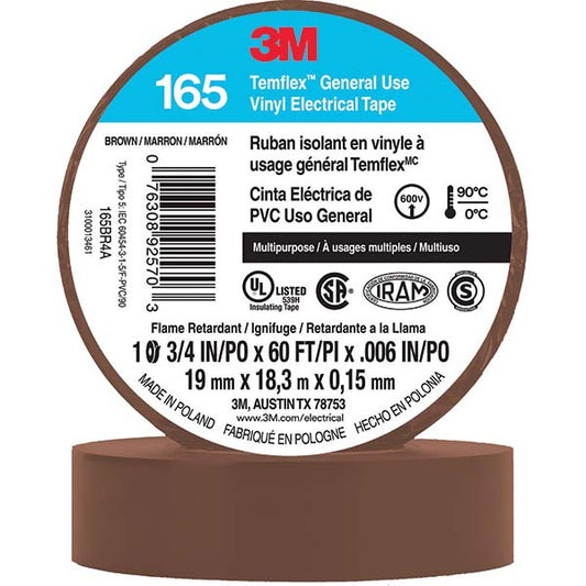 3M 7100169191 Electrical Tape 3/4" Wide, 60' Long, 6 mil Thick, Brown