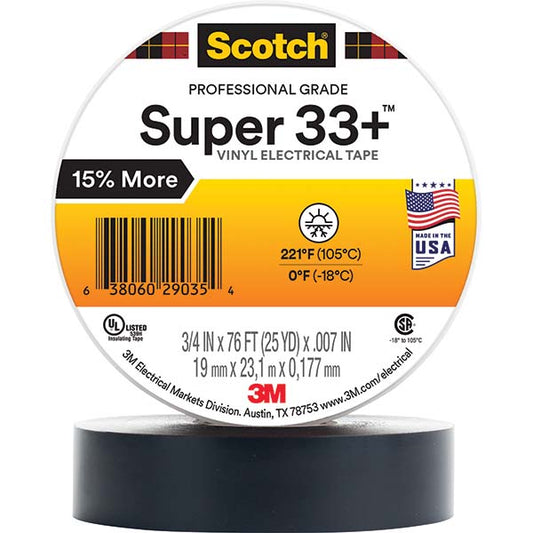 3M 7100201470 Electrical Tape 3/4" Wide, 76' Long, 7 mil Thick, Black