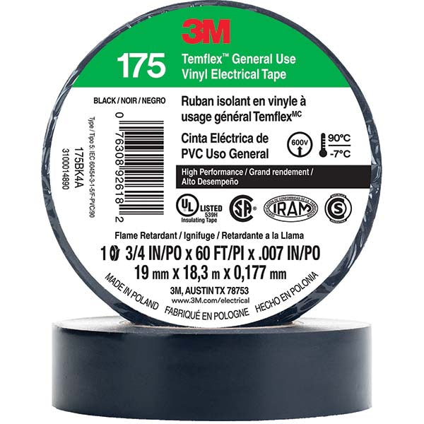 3M 7100188506 Electrical Tape 3/4" Wide, 60' Long, 7 mil Thick, Black