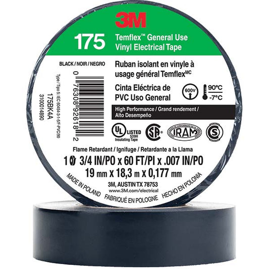 3M 7100188506 Electrical Tape 3/4" Wide, 60' Long, 7 mil Thick, Black