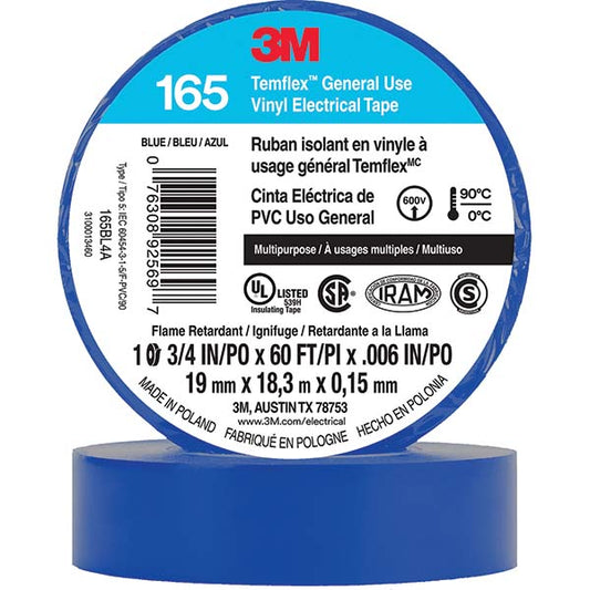3M 7100169429 Electrical Tape 3/4" Wide, 60' Long, 6 mil Thick, Blue