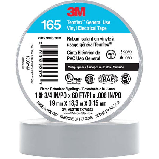 3M 7100169192 Electrical Tape 3/4" Wide, 60' Long, 6 mil Thick, Gray