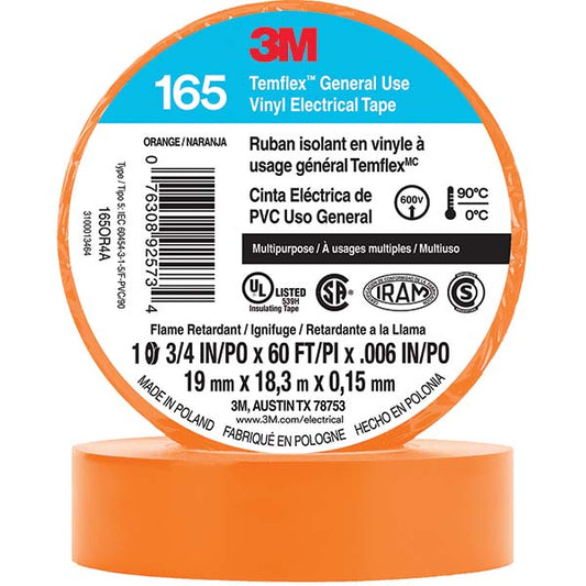 3M 7100169433 Electrical Tape 3/4" Wide, 60' Long, 6 mil Thick, Orange