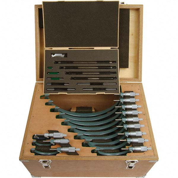 Mitutoyo 103-908-40CAL Mechanical Outside Micrometer Set 12 Pc, 0 to 12" Measurement
