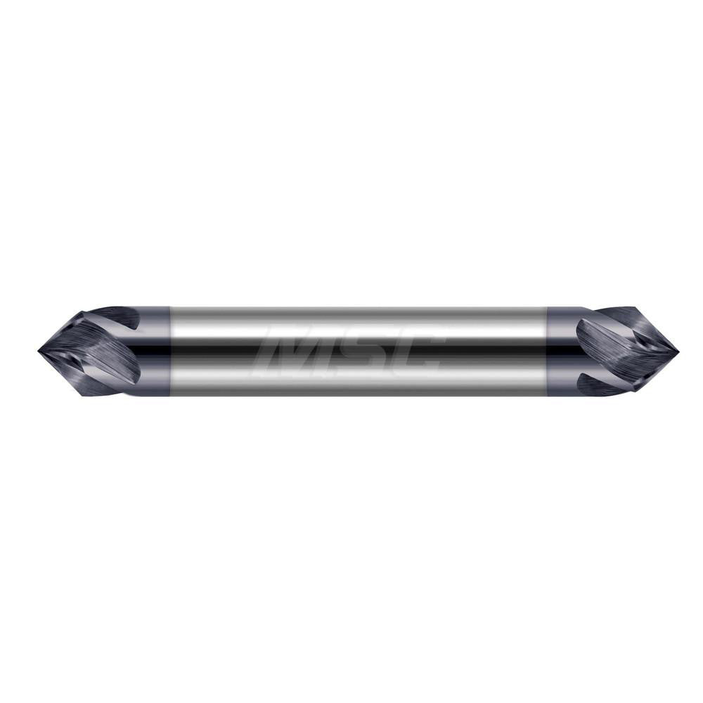 Harvey Tool 785016-C3 Chamfer Mill 1/4" Dia, 1/4" Shank Dia, 90 deg, 4 Flute, Solid Carbide, Double End