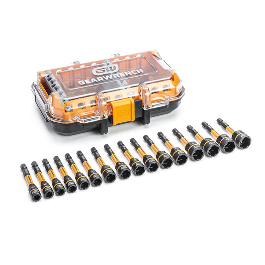 GEARWRENCH 86171 Power & Impact Screwdriver Bit Sets Bit Type Nut Extractor Set  Overall Length Range 1 to 2.9 in  Drive Size (Inch) 1/4  Overall Length (Inch) 1/2  Hex Size Range (mm) 7.00 to 13.00  Hex Size Range (Inch) 1/4 to 1/2