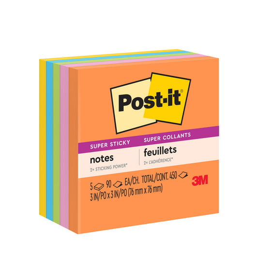 Post-It 7100230170 Note Pads, Writing Pads & Notebooks Product Type Super Sticky  Paper Color Orange Blue Green Yellow Pink  Style of Rule Plain  Cover Color Assorted  Binding Location Top  Binding Type Glue