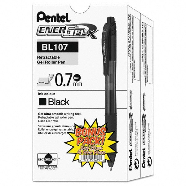Pentel PENBL107ASW2 Gel Roller Ball Pen 0.7 mm Tip, Black Ink