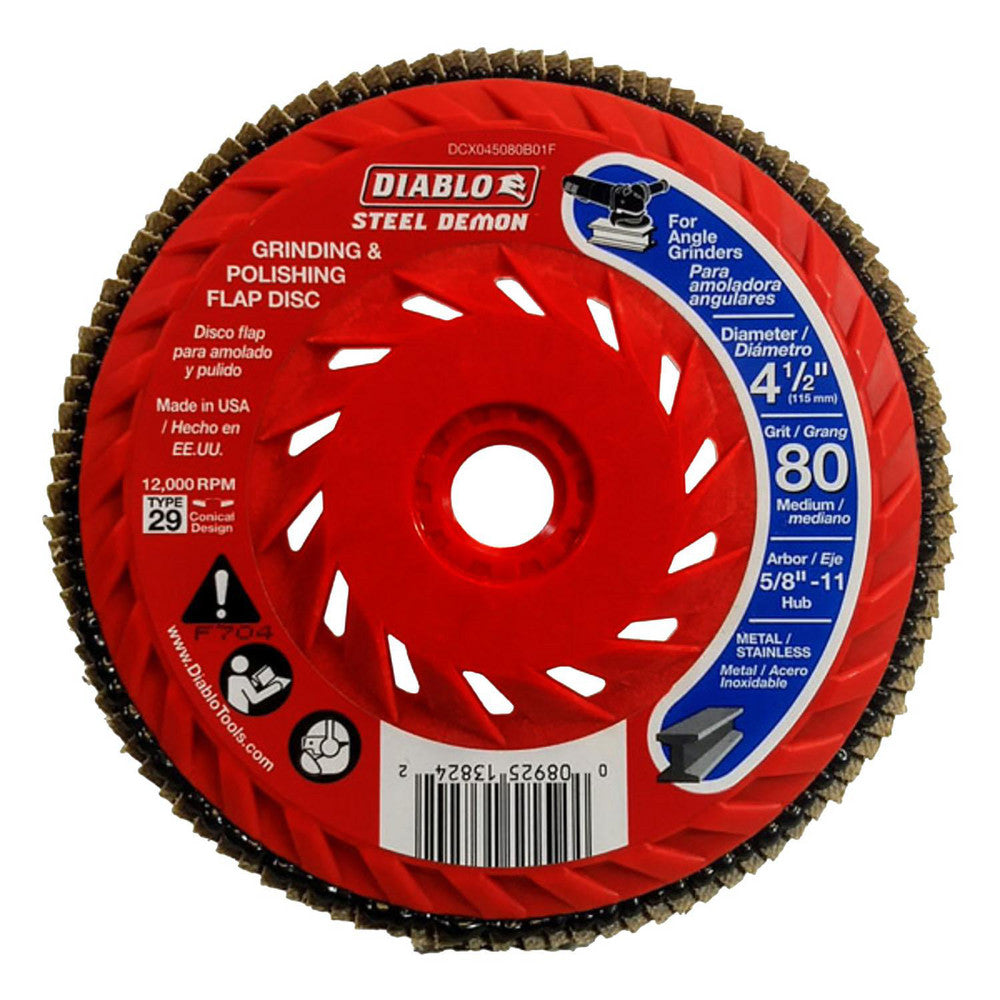 DIABLO DCX045080B01F Flap Disc  4-1/2" Dia, 80 Grit, Zirconia Alumina, Type 29