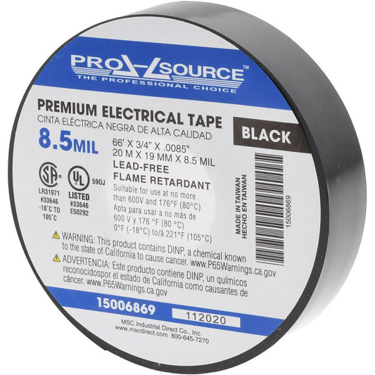 Pro-Source ETP-8566 Electrical Tape 3/4" Wide, 66' Long, 8.5 mil Thick, Black