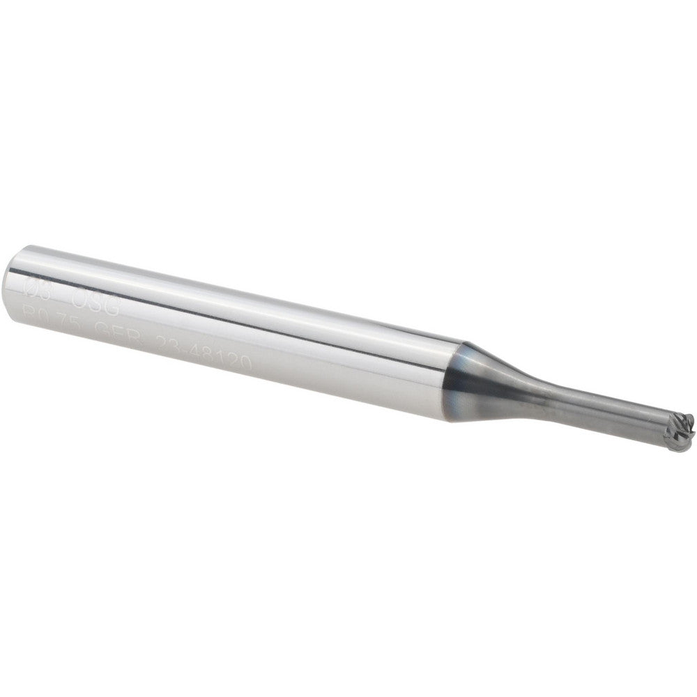 OSG 48106433 Corner Radius End Mill 3.00 mm Dia, 1.20 mm LOC, 0.80 mm Radius, 5 Flute, Solid Carbide