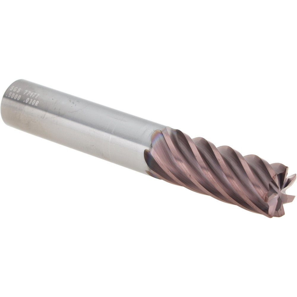 Kyocera SGS Precision Tools 77177 Corner Radius End Mill 1/2" Dia, 1-1/4" LOC, 0.0300" Radius, 7 Flute, Solid Carbide