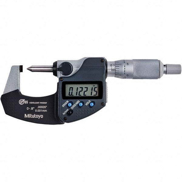 Mitutoyo 342-371-30CAL Crimp Height Micrometers Operation Type Electronic Maximum Measurement (Decimal Inch) 0.8000 Thimble Type Ratchet Accuracy ±.00015 in Graduation 0.00005 in 0.001 mm Spindle Diameter 6.35 mm Batteries Included Yes Calibrated Yes Number Of