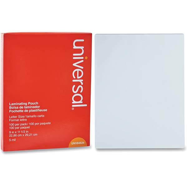 Universal UNV84624 Laminating Pouches, 5 mil, 9" x 11.5", Glossy Clear, 100/Pack