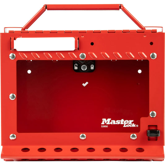 Master Lock S3650 Group Lockout Boxes Portable or Wall Mount Wall Mount Maximum Number of Padlocks 15 Color Red Box Material Stainless Steel Overall Height (Inch) 6-7/8 Overall Width (Inch) 8-3/8 Overall Depth (Inch) 4 Special Features Corrosion Resistant