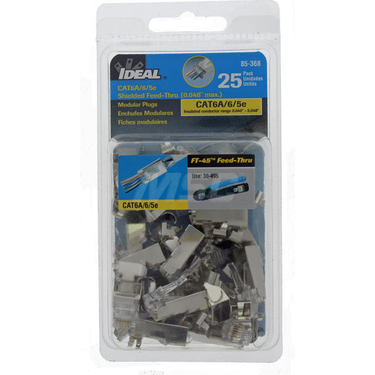 Ideal 85-368 Modular Connectors Connector Type RJ45  Data Rating Cat5e Cat5 Cat6a  Number of Positions 8  Number of Contacts 8  