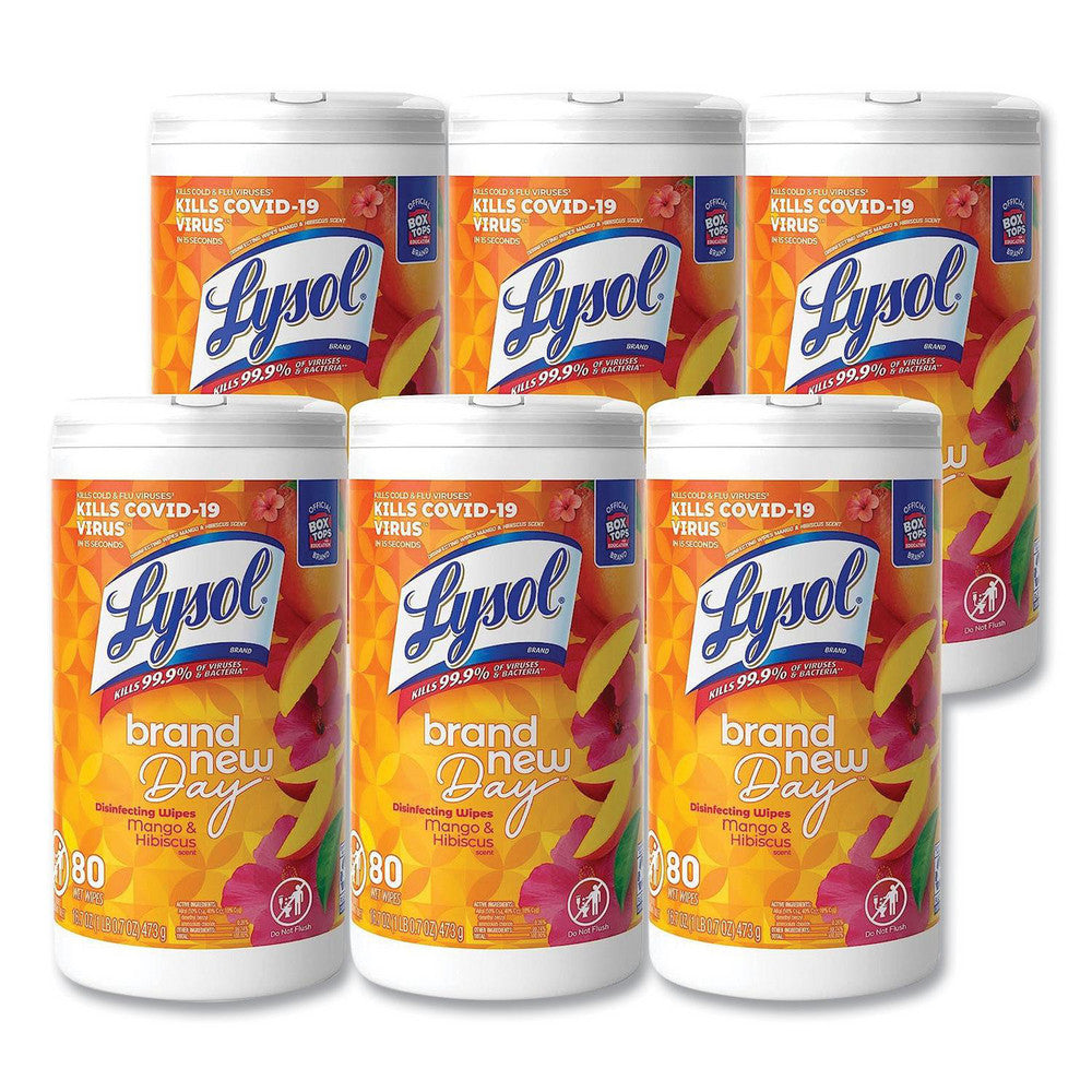 Lysol RAC97181 Disinfecting Wipes, 1-Ply, 7" x 7.25", Mango and Hibiscus, White