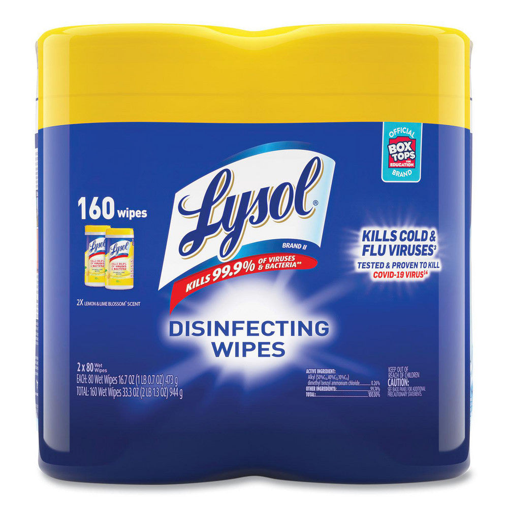 Lysol RAC80296PK Disinfecting Wipes, 1-Ply, 7" x 7.25", Lemon and Lime Blossom, White