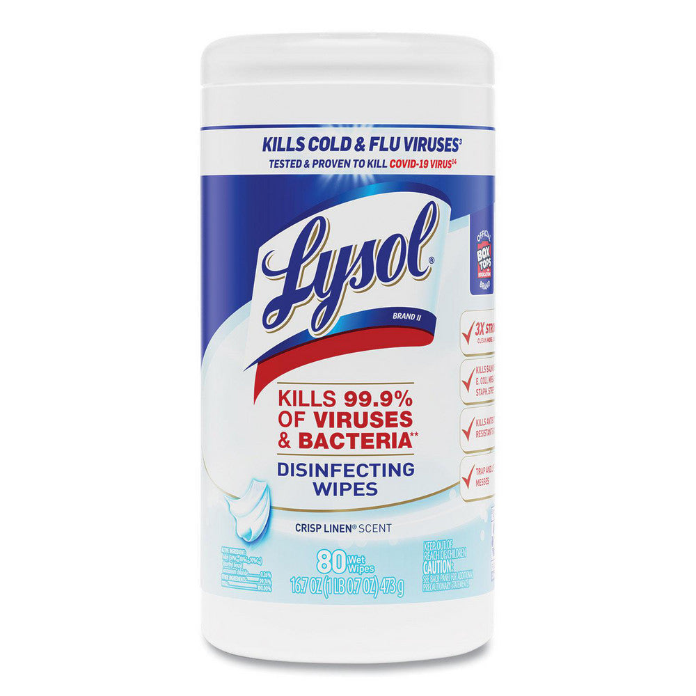 Lysol RAC89346CT Disinfecting Wipes, 1-Ply, 7" x 7.25", Crisp Linen, White