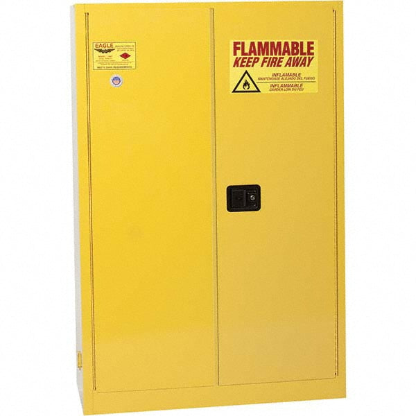 Eagle 1947X Flammable & Hazardous Storage Cabinets 45 gal Drum, 2 Door, 2 Shelf, Manual Closing, Yellow