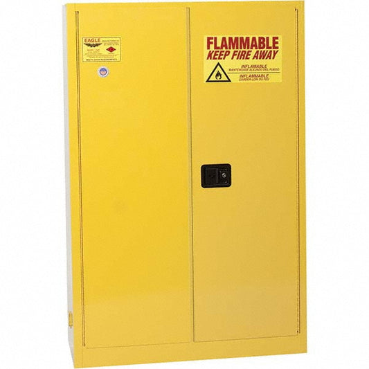 Eagle 1947X Flammable & Hazardous Storage Cabinets 45 gal Drum, 2 Door, 2 Shelf, Manual Closing, Yellow
