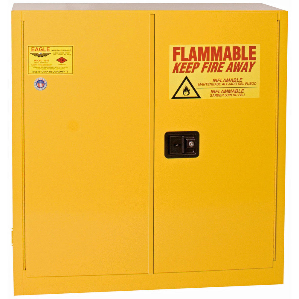 Eagle 1932X Flammable & Hazardous Storage Cabinets 30 gal Drum, 2 Door, 1 Shelf, Manual Closing, Yellow