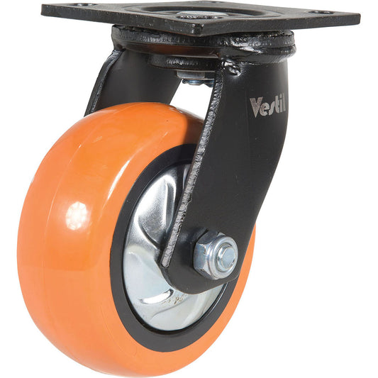 Vestil CST-E6-5X2PUP-S Standard Casters Mount With Holes Bearing Type Ball Wheel Diameter (Inch) 5 Wheel Width (Inch) 2 Load Capacity (Lb. - 3 Decimals) 639.000 Wheel Material Polyurethane Wheel Color Orange Overall Height (Inch) 6-1/2