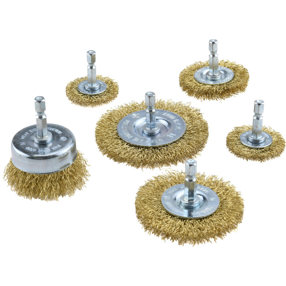 Mibro 971531 Power Brush Sets Set Includes 3" Crimped Wire Cup Brush 3" Knotted Wire Cup Brush 4" Knotted Wire Wheel Brush 4" Stringer Bead Knotted Wire Wheel Brush M10x1.5 Wire Brush Converter M10x1.25 Wire Brush Converter Wood-Handled Wire Brush Brush Dia