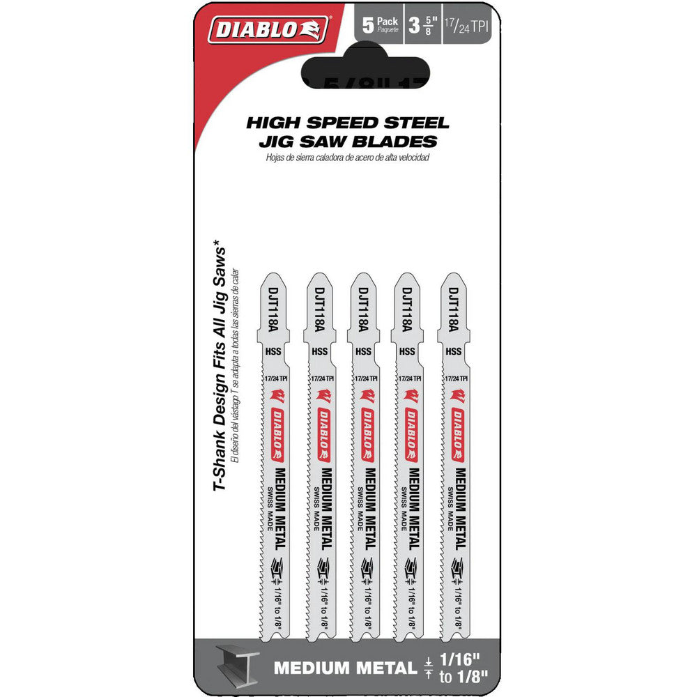 DIABLO DJT118A5 Jigsaw Blade High Speed Steel, 17-24 TPI, 2.95" Blade Thickness, 2.95" Blade Width