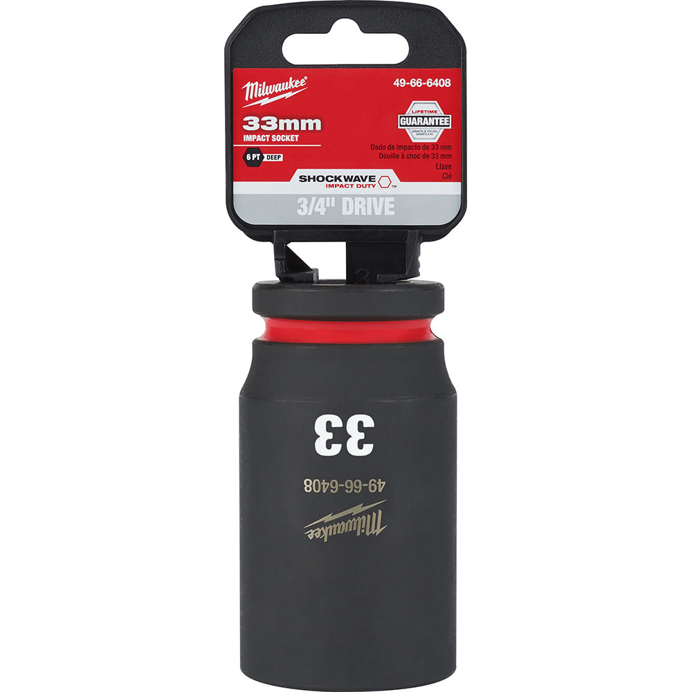 Milwaukee Tool 49-66-6408 Impact Socket 3/4" Drive, 33mm Socket, Hex Drive
