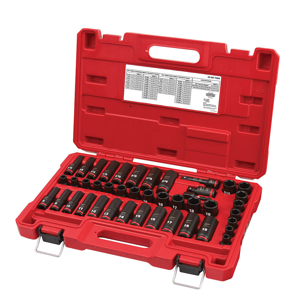 Milwaukee Tool 49-66-7009 Socket Set Deep, 43 Pc, 3/8" Drive, 5/16" Min, 3/4" Max