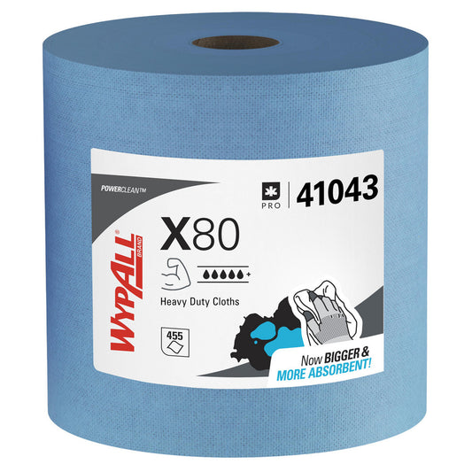 WypAll 41043 PowerClean™ x80 Heavy Duty Cloths (41043), Jumbo Roll, Extended Use Towels, Blue