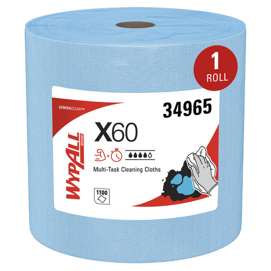 WypAll 34965 GeneralClean X60 Multi-Task Cleaning Cloths, Jumbo Roll, Strong & Absorbent Towels, Blue