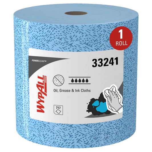 WypAll 33241 Oil, Grease & Ink Cloths (33241), Jumbo Roll, Lint-Free Towels, Blue