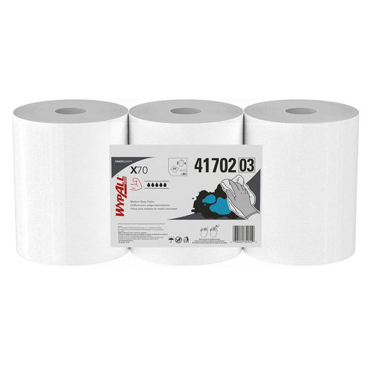 WypAll 41702 PowerClean™ X70 Medium Duty Cloths (41702), Center-Pull Roll, Long Lasting Towels, White