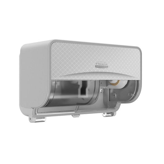 Kimberly-Clark Professional 53698 ICON Coreless Standard Roll Horizontal Toilet Paper Dispenser 2 Roll, with Silver Mosaic Design Faceplate, 7.9" x 12.4" x 6.42"