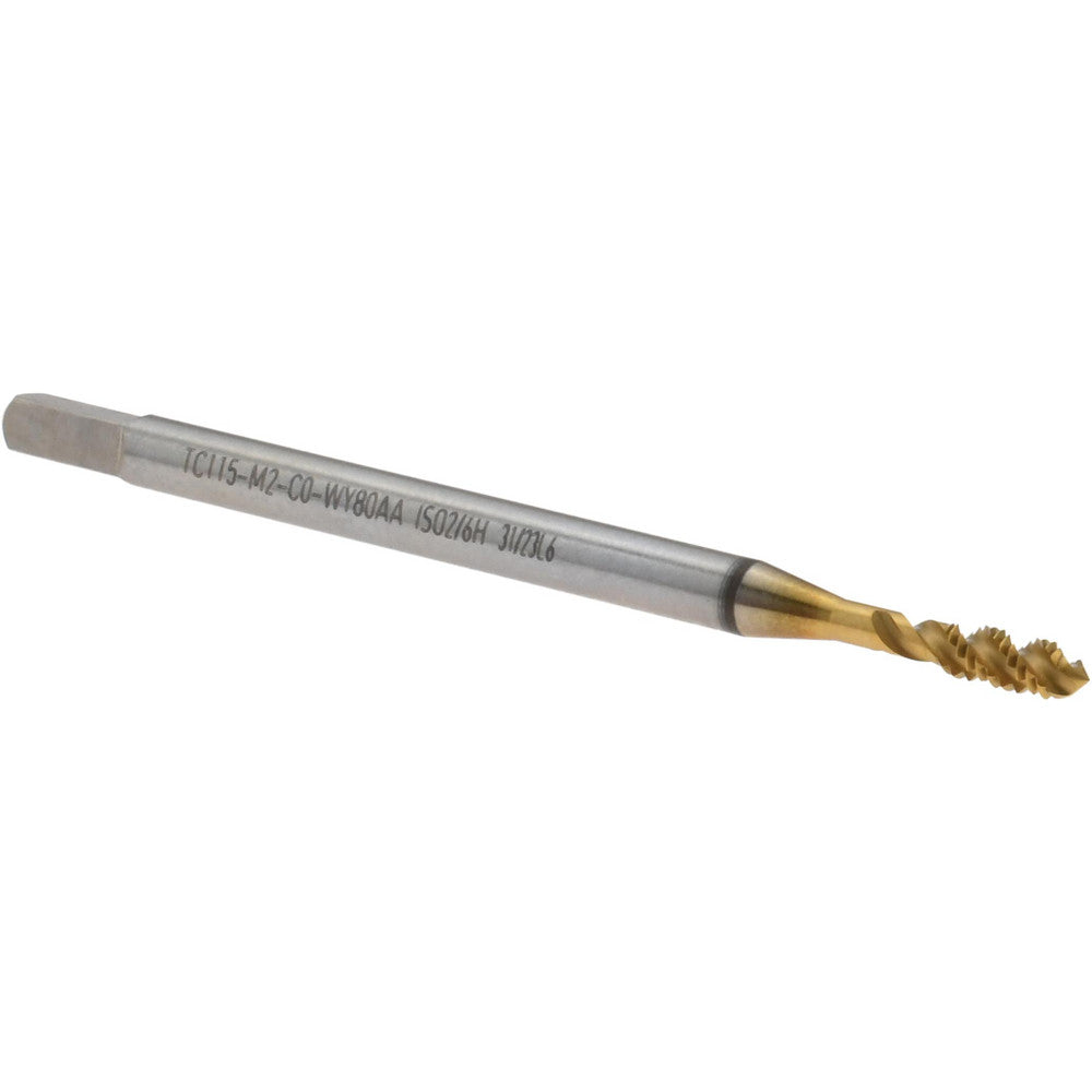Walter-Prototyp 7606182 Spiral Flute Tap M2 Metric, 3 Flutes, Semi-Bottoming, 6H Class of Fit, High Speed Steel-E, TiN Coated