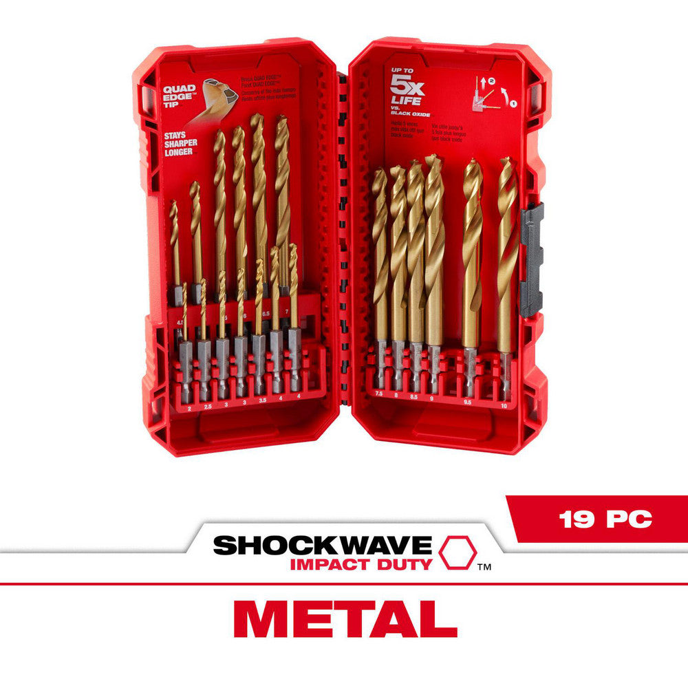 Milwaukee Tool 48-89-4860 Drill Bit Sets Drill Bit Set Type Hex Shank Drill Bits  Number of Pieces 19  Tool Material High-Speed Steel  Coating/Finish TiN  Minimum Drill Bit Size (mm) 2  Maximum Drill Bit Size (mm) 10