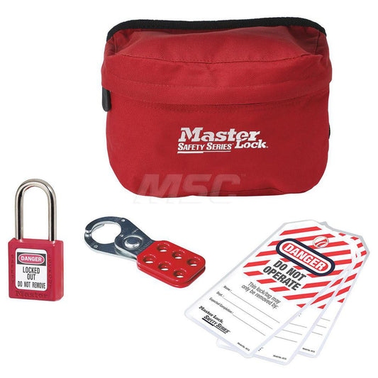 Master Lock S1010P410 Lockout Kits Lockout Kit Type Padlock & Hasp Kit  Container Type Pouch  Number of Padlocks Included 1  Key Type Keyed Alike  Container Material Nylon  Container Color Red