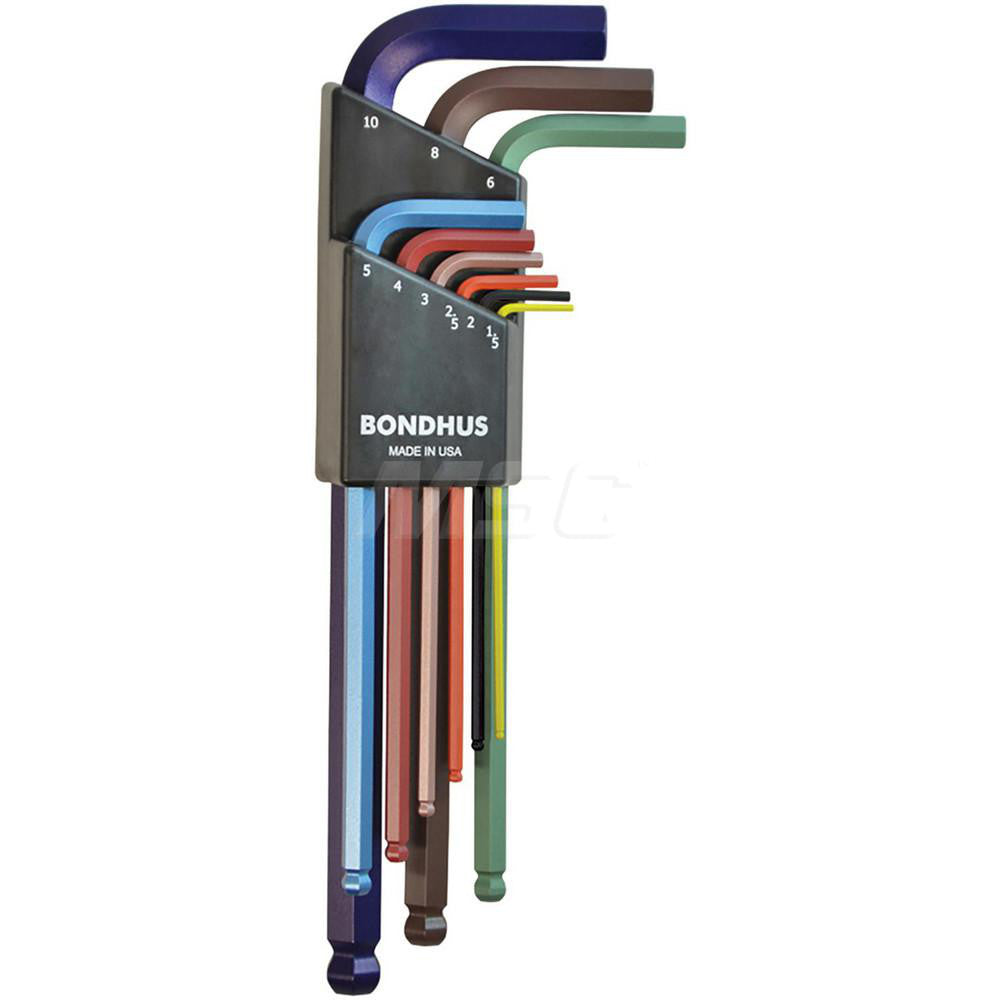 Bondhus 69499 Hex Key Sets Tool Type Ball End L-Wrench Set  Handle Type L-Wrench  Measurement Type Metric  Hex Size Range (mm) 1.5 - 10  Container Type Case  Overall Length (Inch) 9.375