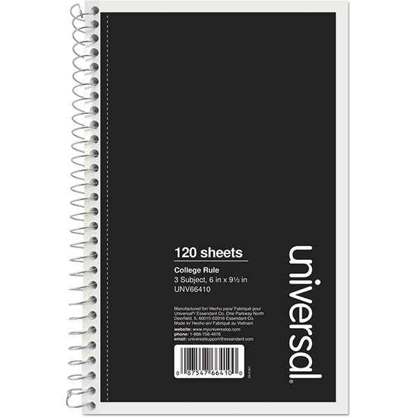 Universal UNV66410 Wirebound Notebook 120 Sheets, College Ruled