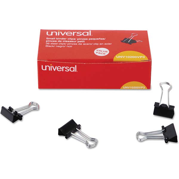Universal UNV10200VP3 Binder Clips Width (Inch) 0.75in  Color Black Silver  Sheet Capacity 0  05