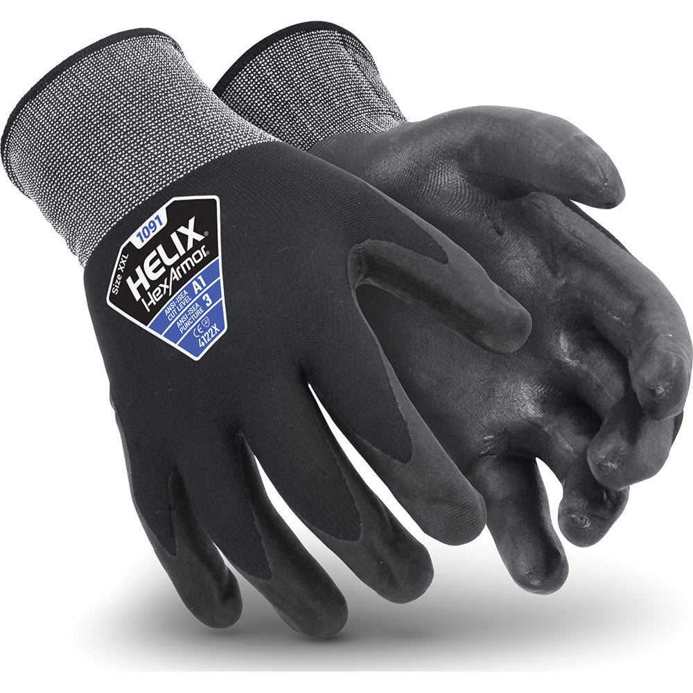 HexArmor 1091-L (9) Cut & Puncture-Resistant Gloves Size L, ANSI Cut A1, ANSI Puncture 3, Foam Nitrile, Nylon Blend