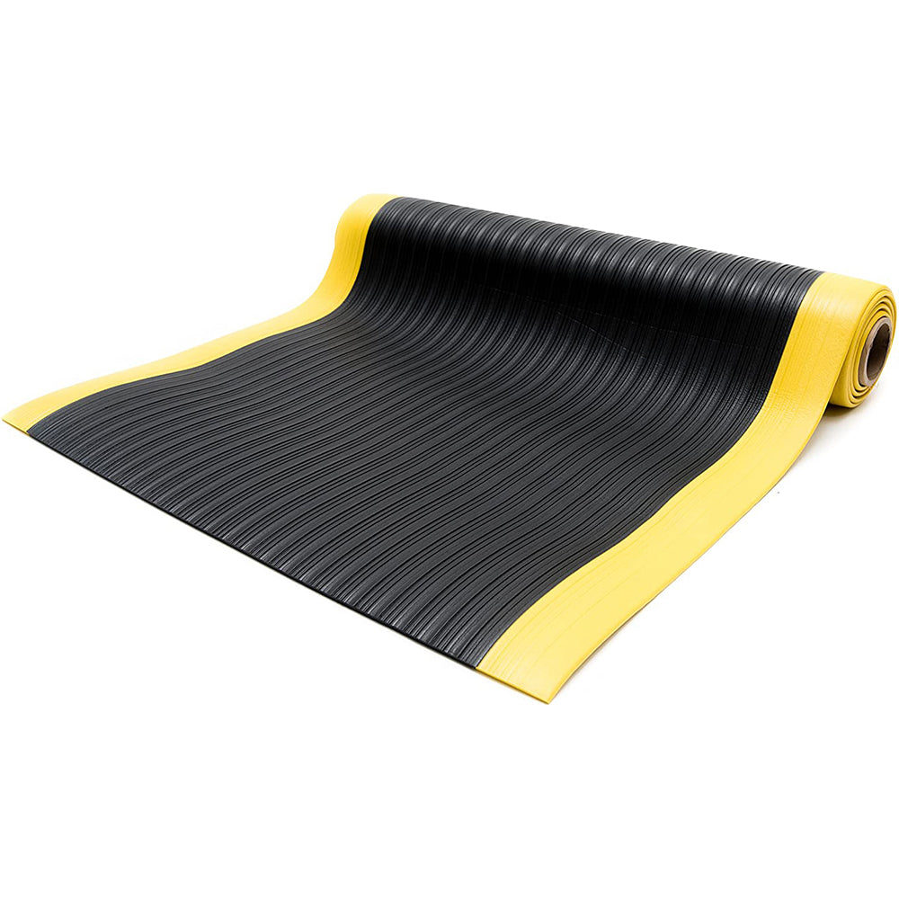 Bertech AFRB38-3X10BLKYB Anti-Fatigue Mat 10' Long, 3' Wide, 3/8 Thick, Vinyl, Beveled Edges, Light-Duty