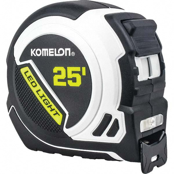 Komelon 25LED Tape Measure 25' Long, 1" Width, High-Visibility Yellow & White Blade