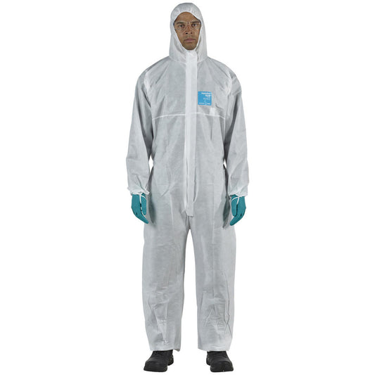 Ansell WH15-S-92-111-08 Disposable Coveralls & Overalls Garment Style Coveralls  Size 4X-Large  Material SMS  Closure Type 2-Way Zipper with Storm Flap  Number Of Pockets 0.000  Cuff Style Double Cuffs Elastic