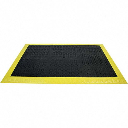 Ergo Advantage A1BZ2 Anti-Fatigue Modular Tile Mat Dry Environment, 3" Length, 44" Wide, 1" Thick, Beveled Edge, Black & Yellow